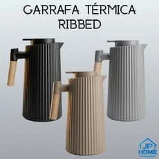 Garrafa Térmica 1 Litro Café e Chá Cabo Madeira Botão Mantém Temperatura Ribbed Luxo