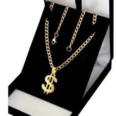 Cordão Masculino 60 cm Com Pingente Cifrão Banhado A Ouro 18k 4 mm