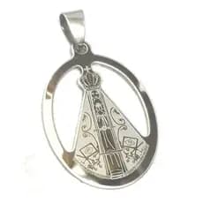 Pingente Medalha Nossa Senhora Aparecida Grande Aço Inox