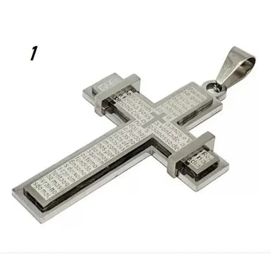 Pingente Masculino Crucifixo 4 X2 Cruz Grande Em Alto Relevo Aço Inox Prata