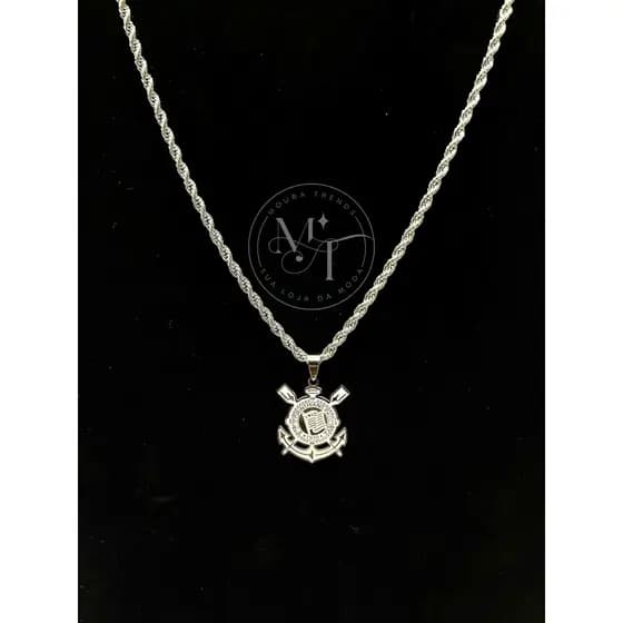 Corrente Pingente Escudo Time do coração Aço Inoxidável masculina 45/60cm Dourado E Prata