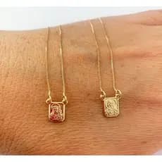Escapulário folheado a ouro 18 k prata 925  Nossa Senhora do Carmo e Sagrado coração de Jesus pequeno.
