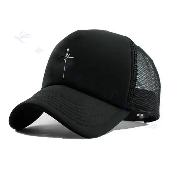 Boné Aba Curva Fé Trucker Snapback Fita Ajustável Unissex Preto Masculino Feminino