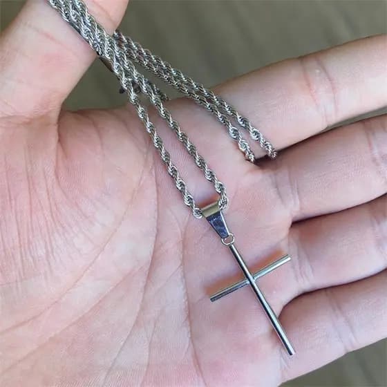 CONJUNTO CORDAO Corrente Torcido Cordão Banhado Prata com colares masculinos com Pingente de Cruz Aço inoxidável