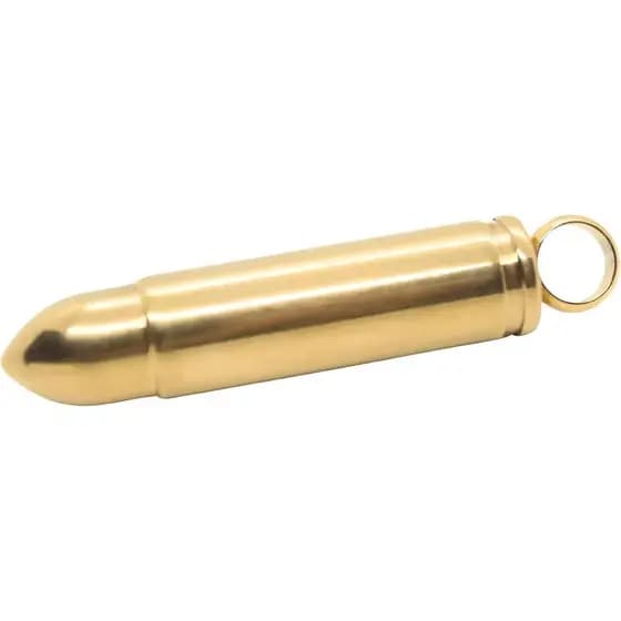 Pingente de Bala Revolver Militar Aço Inox Projetil Masculino Banhado a Ouro