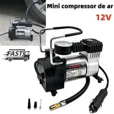Compressor de Ar Portátil 12V - Veicular com Manômetro para Encher Pneu Carro/Bike/Ônibus 3 Bicos