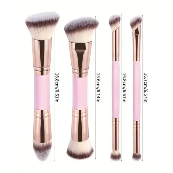 Kit 4 Pincéis de Maquiagem Multifuncionais Duo Ponta – Pincéis Faciais para Base, Corretivo e Blush