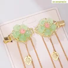 Vintage Verde Flor Folhas De Ouro Borla Pingente Grampos De Cabelo Hanfu Chinês Tradicional Hairpin Fresco Menina Acessó