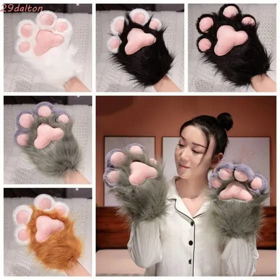 DALTON Luvas De Pata De Gato De Pelúcia , Grossas De Fantasia De Cosplay De Desenho Animado , Pele Quente Fofa Kigurumi