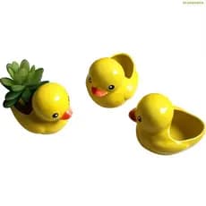Vaso De Flores Suculento Em Forma De Pato Amarelo Cerâmica Vitrificado Sem Furos