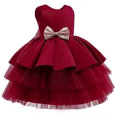 Vestido de festa para meninas com laço grande, primeiro aniversário, batismo, princesa