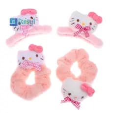 Mary1 De Pelúcia Hello Kitty Garra De Cabelo Anel Rosa Bowknot Tubarão Clipe Doce Menina Scrunchies Feminino Acessórios