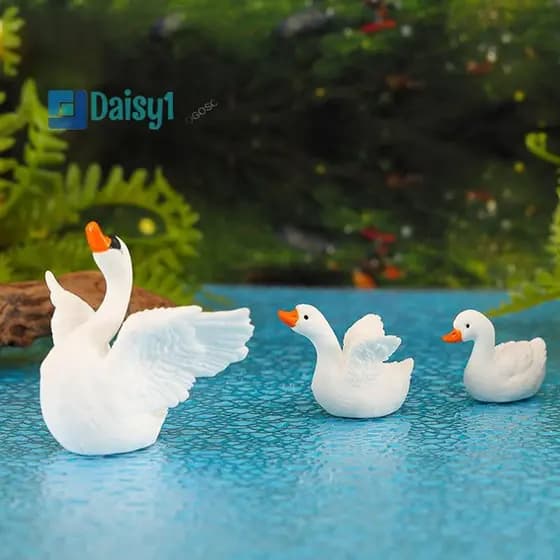 Daisy1 Mini Cisne Branco Decoração Estatueta De Ganso De Desenho Animado Micro Paisagem Casa De Bonecas Ornamento De Car