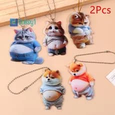 Mary1 2 Peças 2D Carro Fofo Pingente Em Forma De Gato Realista Animal Retrovisor Mochila Acessórios De Decoração Espelho