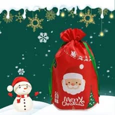 10pcs Sacolas de Presente de Ano Novo Sacolas de Presente com Cordão de Papai Noel Sacolas de Embalagem de Presente de T