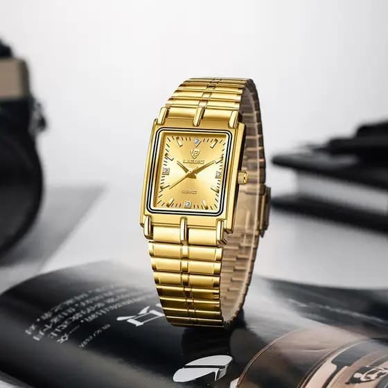 LIEBIG Clássico Moda Casal Pequeno Relógio Quadrado Aço Premium Luxo Ouro Com Ultrafino À Prova D'água Relógios Masculin