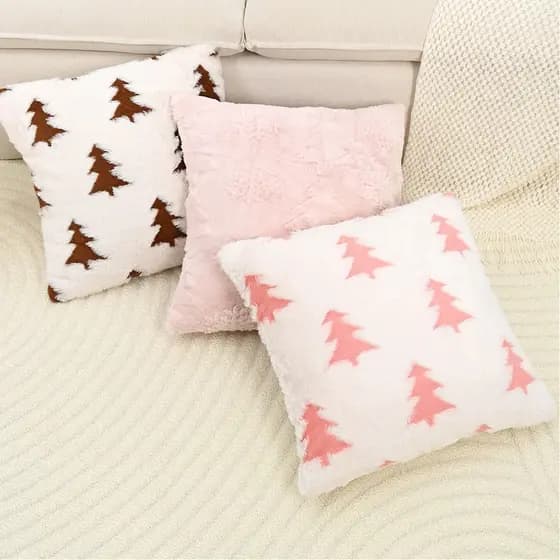 Capa de Almofada de Natal 45x45 Decorações Rosa Macia Pelúcia Sintética Capa de Almofada Jacquard para Quarto Sofá Festi