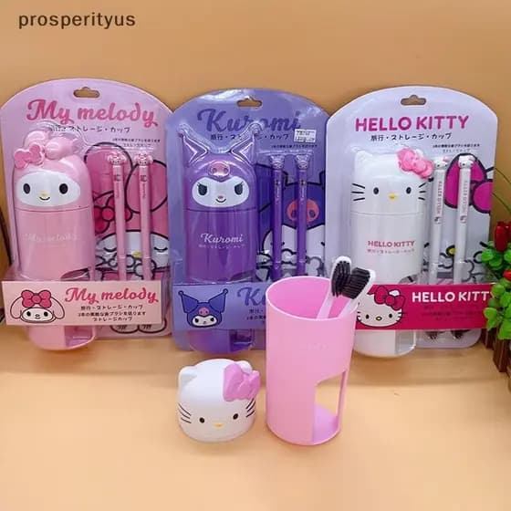 [prosperityus] Escova De Dentes Sanrio Criativa De Desenho Animado Portátil Com Copo Para Enxaguatório Bucal Kawaii My M