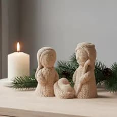 Presépio Natal Sagrada Família Efeito de Tricô/Crochê Estilo Amigurumi Decoração para Casa Enfeite