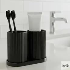 Porta-Escovas de Dente Duplo Canelado Nervuras Minimalista Organizador de Banheiro Moderno