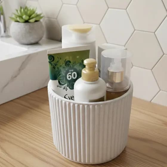 Organizador de Banheiro Pia Canelado Luxo Moderno Porta-Objetos Banheiro Cesto Multiuso Minimalista