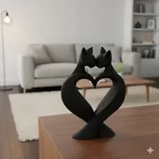 Enfeite Estátua Coração Gatos Love Decoração Escultura para Casa Sala