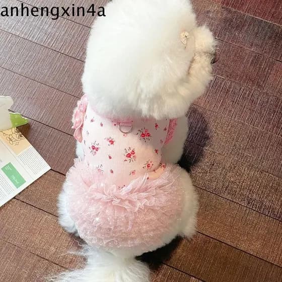 Vestido Floral Para Animais De Estimação ANHENGXIN , Colete Confortável E Respirável Com Flores Cães , Saia Fina Sem Man