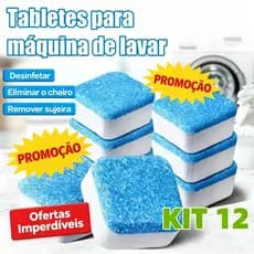12 Tabletes Limpador de Máquina de Lavar Limpeza Profunda Remove Odores e Resíduos