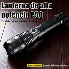 Lanterna Superpotente P50 - Zoom Ajustável, USB, 5 Modos,À Prova d'Água e Bateria Recarregável