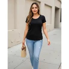 Camisa Feminina Canelada Manga Curta Com Elasticidade Camisa Feminina Canelada Casual Básica Premium