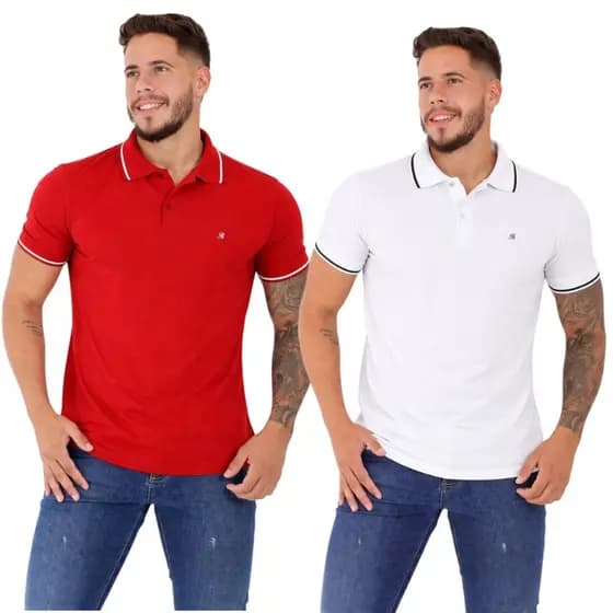 Kit 2 Camisetas Polo Masculinas Elegante Casual Algodão Premium Conforto Diário M G GG