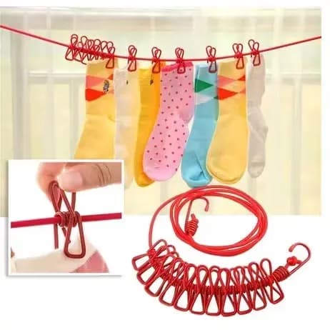 Varal Elástico Com 12 Grampos Portátil Multifuncional Secagem De Roupa
