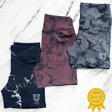 Kit 3 Shorts  Bermuda Fitness Marmorizado Roupa Academia Cintura Alta Feminino Zero Transparencia