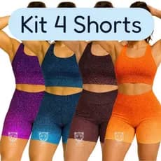 Kit 4 Shorts Feminino Academia Degradê Colorido Meia Coxa Cintura Alta Zero Transparência