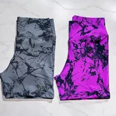 Kit 2 Shorts Fitness Marmorizado Roupa Academia Cintura Alta Feminino Tie Dye Zero Transparencia