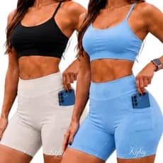 Kit 2 Shorts Feminino Fitness Corrida Com Bolso Lateral Zero Transparência Ioga Roupa Academia