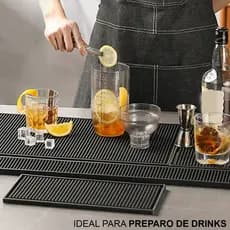 Tapete Bar Mat Barmen Escorredor em Silicone para Copos Drinks Antiderrapante Preto 30x45