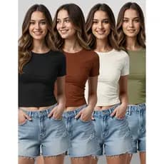 Kit 4 Baby Tee Feminina Blusa Slim Fit Manga Curta Blusa de Compressão Várias Cores Ajuste Perfeito