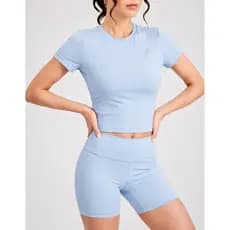 Conjunto Fitness De Poliamida Zero Transparência Cropped Blusinha Coladinha e Short Academia Treino