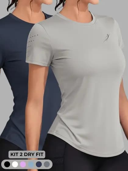 Kit 2 Camisetas Dry Fit Feminina Academia Fitness Esportiva Caminhada Corrida Treino Proteção UV