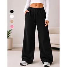 Calça Moletom Infantil E Adulto 4 ao GG  Feminina Peluciada Wide Leg Com Bolso Casual Confortável