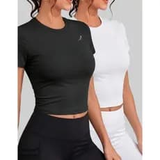Kit 2 Camisetas De Compressão Coladinha Feminina Academia Fitness Blusa Slim Fit Baby Tee Justinha