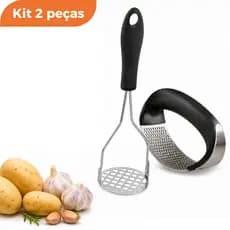 Kit Utensílios Amassador de Batata E Espremedor De Alho De Inox Cozinha