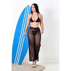 Saida de praia calça tule verão moda praia 2026