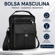 Bolsa Masculina Transversal Couro PU Impermeável Bolsa Tiracolo Executiva Casual com Zíper