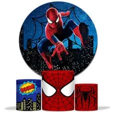 Painel De Aniversário Homem Aranha Kit Capa De Painel + Capa De Cilindros  Spider Man Redondo