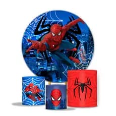 Capas Painel Festa Homem Aranha 150 x 150 + Trio De Capas Cilindros Veste Fácil Decoração De Festa