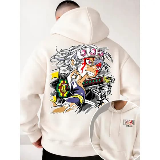 Blusa Moletom Masculino Demon Slayer Moletom Canguru Masculino Inverno Preto