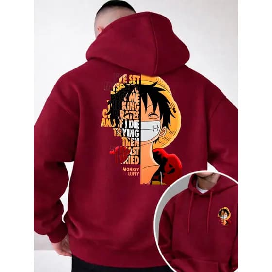 Moletom Masculino Canguru Capuz Blusa Frio Masculina Inverno Estampa Anime One Piece Casual Preto