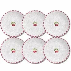 Conjunto 6 Pratos Rasos 29cm Amarena Cereja Alleanza - Cerâmica Mesa Posta Decorada Premium